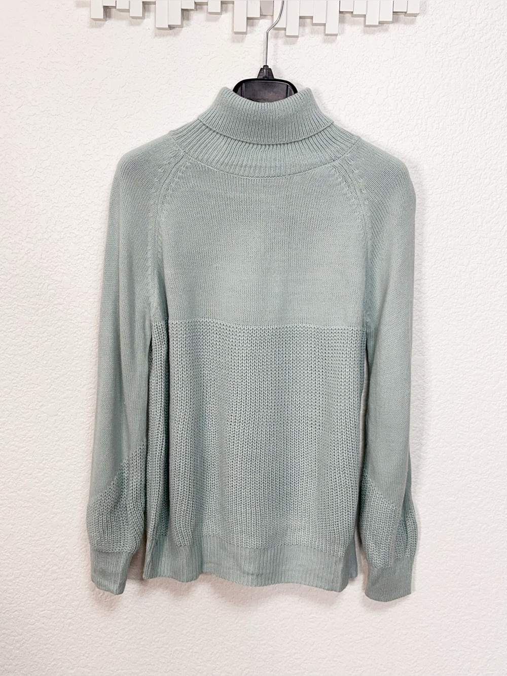 Miss Sparkling Dusty Blue Turtleneck Open Knit Lightweight Pullover Sweater NWOT